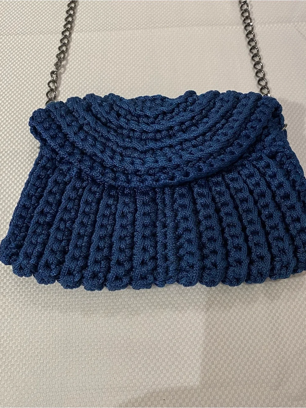Cottage core Handcrafted Navy Crochet Crossbody Bag with Chain Strap